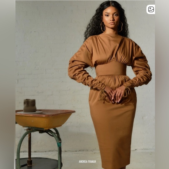 Andrea Iyamah Palla Dress Caramel Corset Midi NWT - Picture 4 of 12